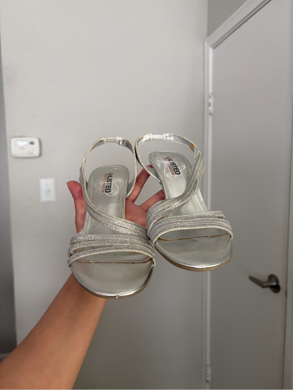Vintage Kenneth Cole Unlisted Metallic Silver Multi-Strap Heels